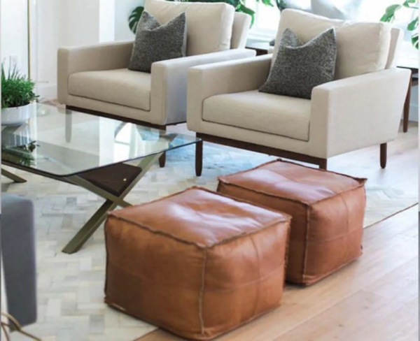 Moroccan ottoman leather poufs