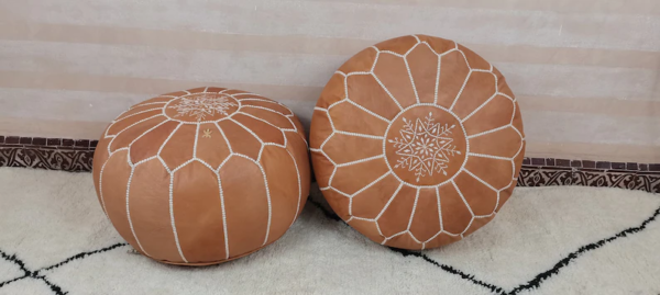 Moroccan ottoman leather poufs