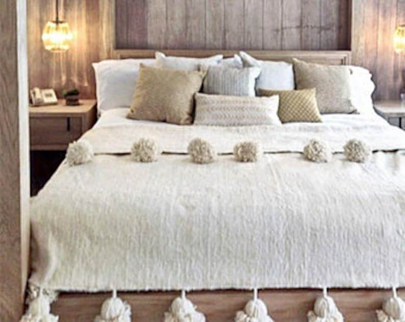 Wool Moroccan Pom pom Blanket Marrakesh artisan